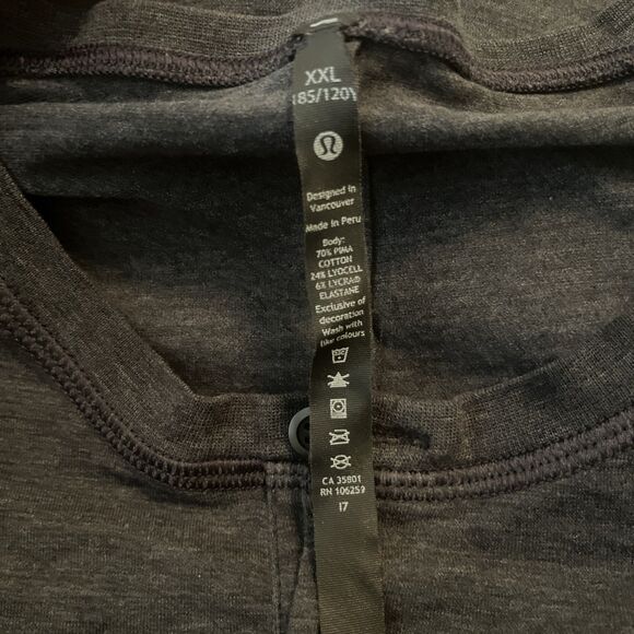 LULULEMON Men’s Soft Jersey Henley Long Sleeve Shirt Dark Grey Size 2XL - Picture 9 of 9